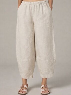 Cut Loose 100% Linen Lantern Pants XS Beige Barrel Leg Elastic Waist USA